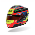 Colorful racing helmet with visible branding on a white background
