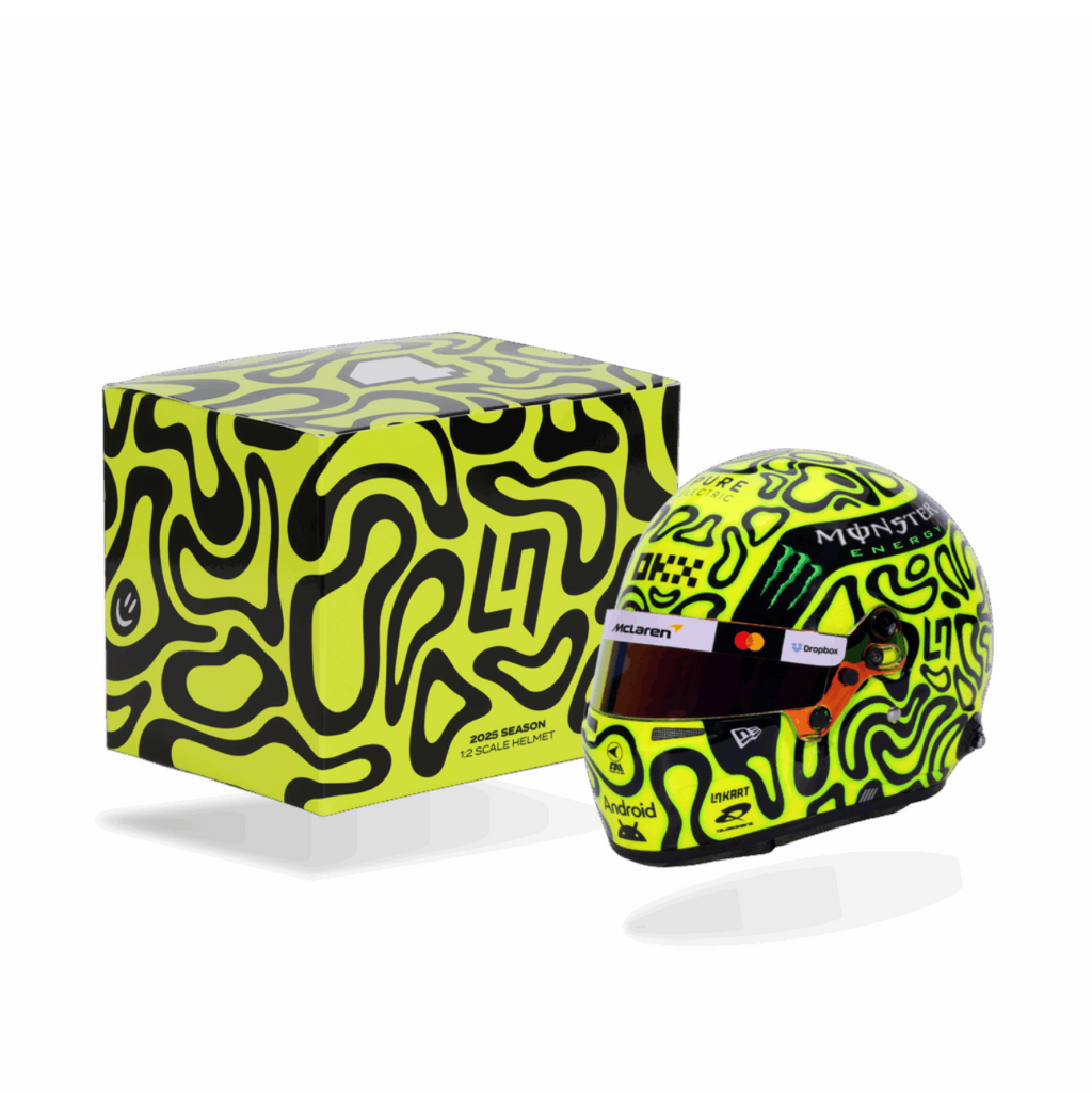 Yellow and black helmet with a unique pattern on a white background
