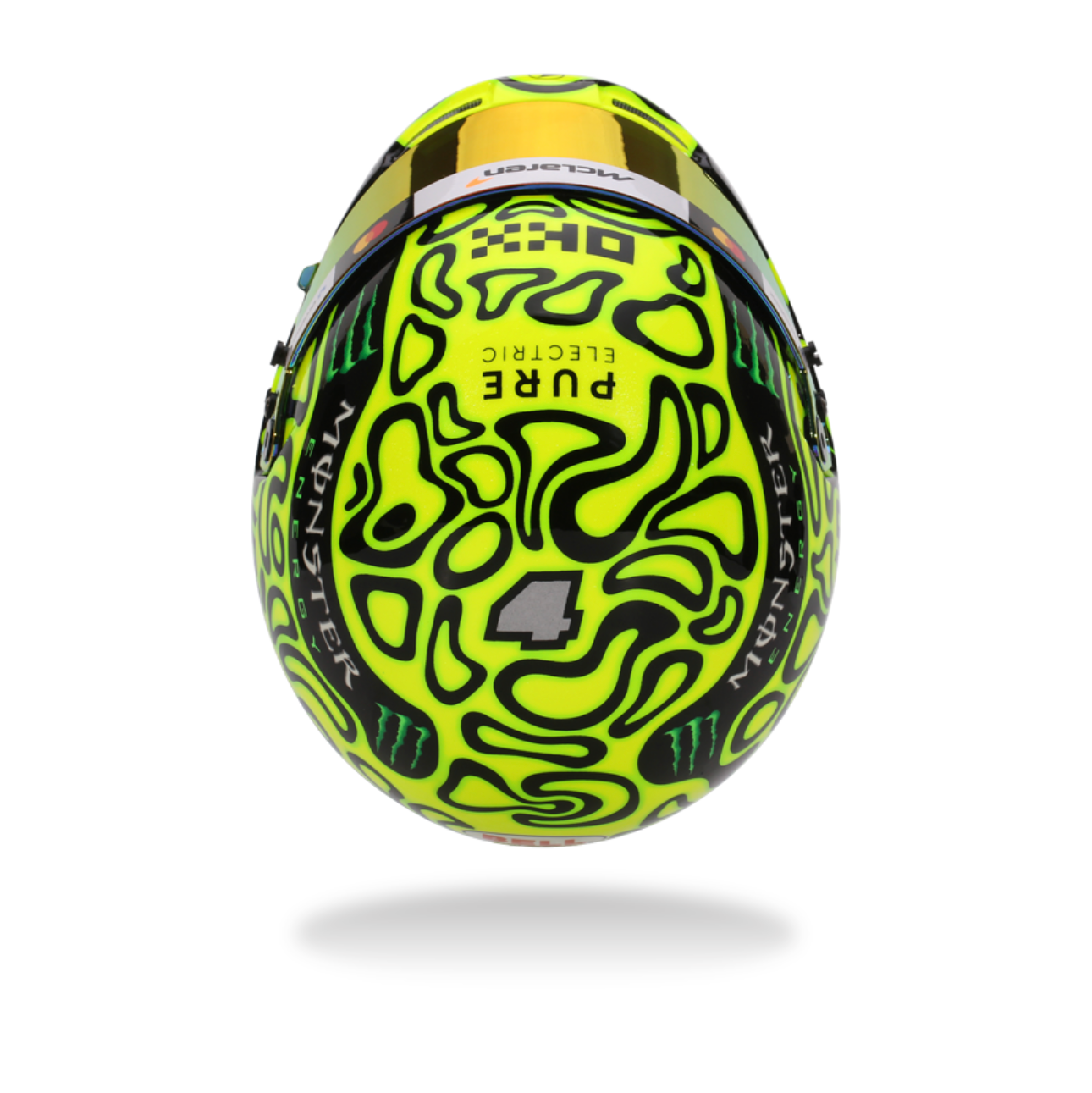 Yellow and black helmet with intricate design on a white background